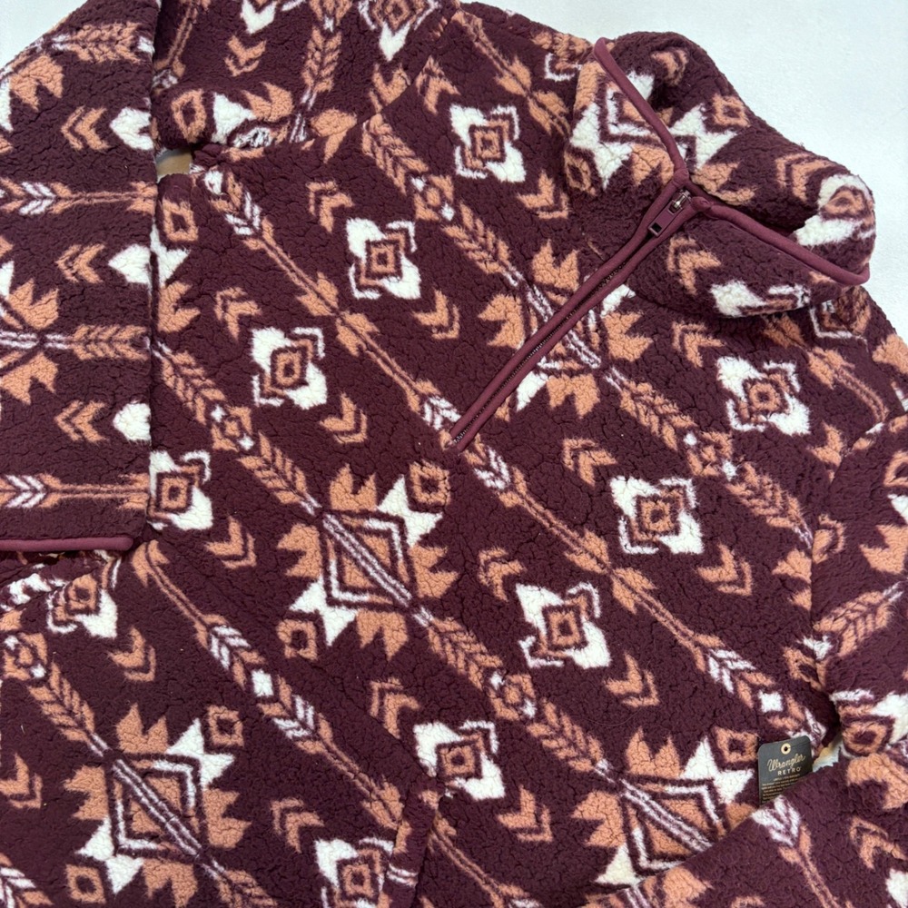 Wrangler Retro Aztec Geo Sherpa Fleece New Medium Quarter Zip Pullover Women's